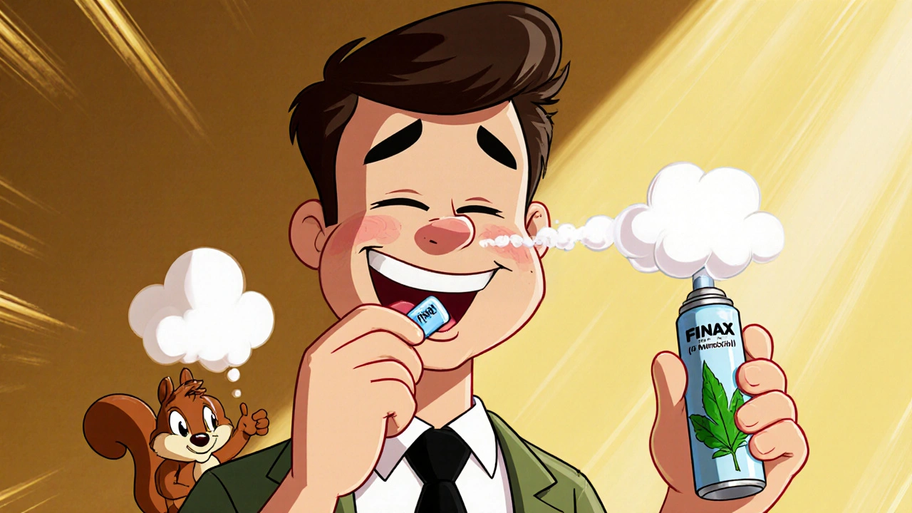 Cartoon man with fuller hair using both a pill and minoxidil foam together.