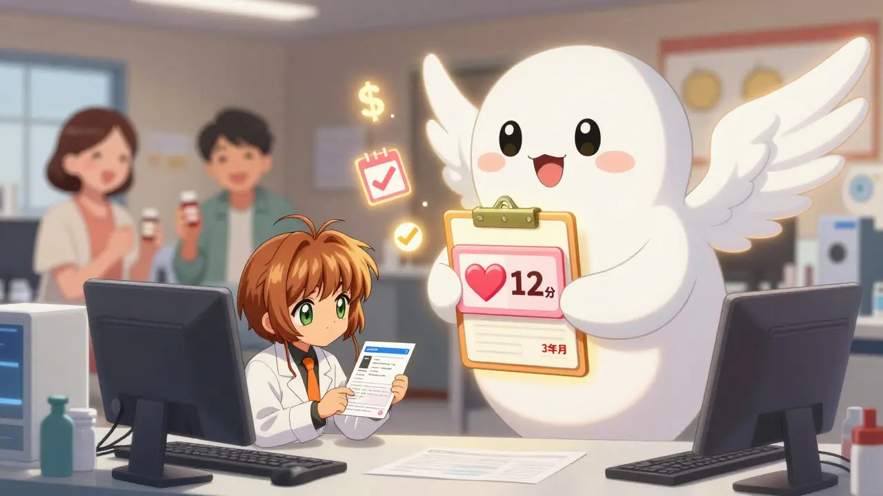 Small inventor receiving a discount coupon from a friendly FDA spirit in anime style.